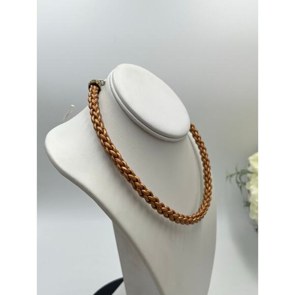 Carolyn Pollack Relios Sterling gold Brown Braided Leather Choker Necklace - Picture 3 of 9